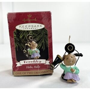 Vintage 1999 Hallmark "Hello, Hello" Mouse‎ Telephone Friendship Ornament C385
